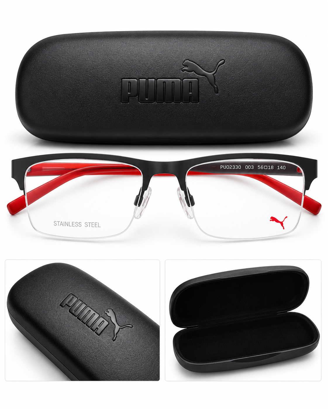 PUMA Sportbrille – Schwarz mit farbigen Bügeln – inkl. Etui