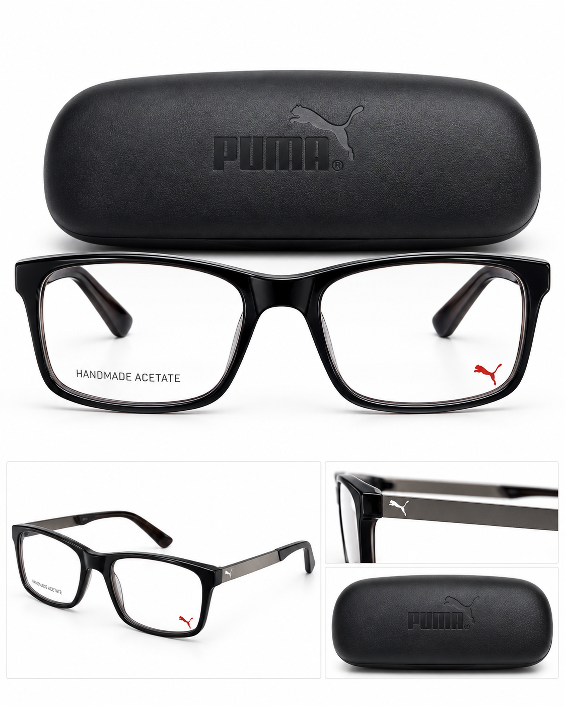 PUMA Sportbrille – Schwarz mit farbigen Bügeln – inkl. Etui